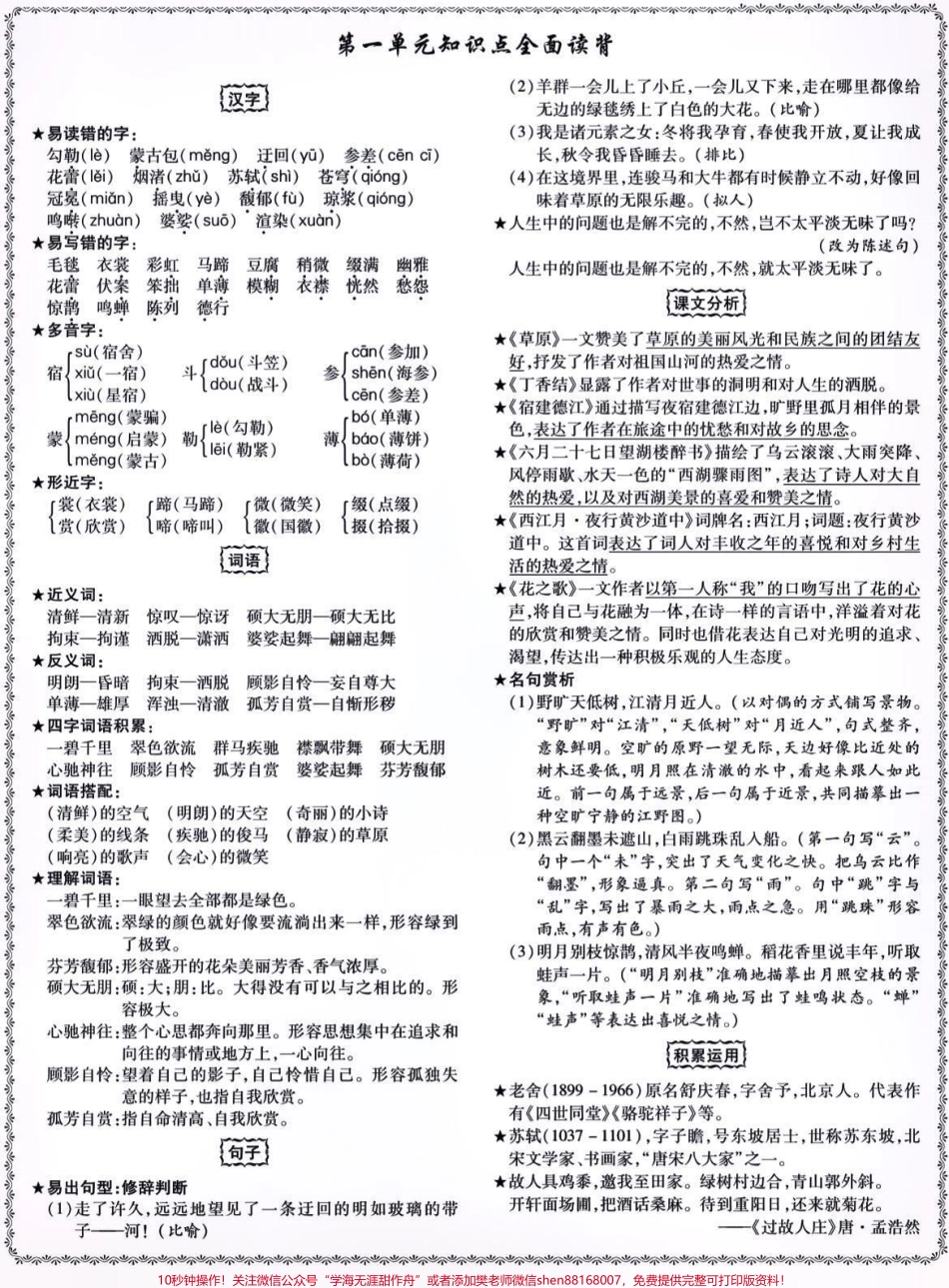 六年级上册单元知识点总结#关注我持续更新小学知识 #学习资料分享 #知识点总结 #小学语文 #六年级 @抖音小助手 @抖音创作者中心 @抖音热点宝@抖音创作者大会.pdf_第1页