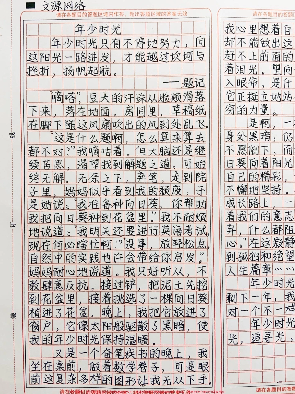 优秀作文《年少时光》年少时光只有不停地努力向这阳光一路进发才能越过坎坷与挫折扬帆起航#作文 #图文伙伴计划.pdf_第2页