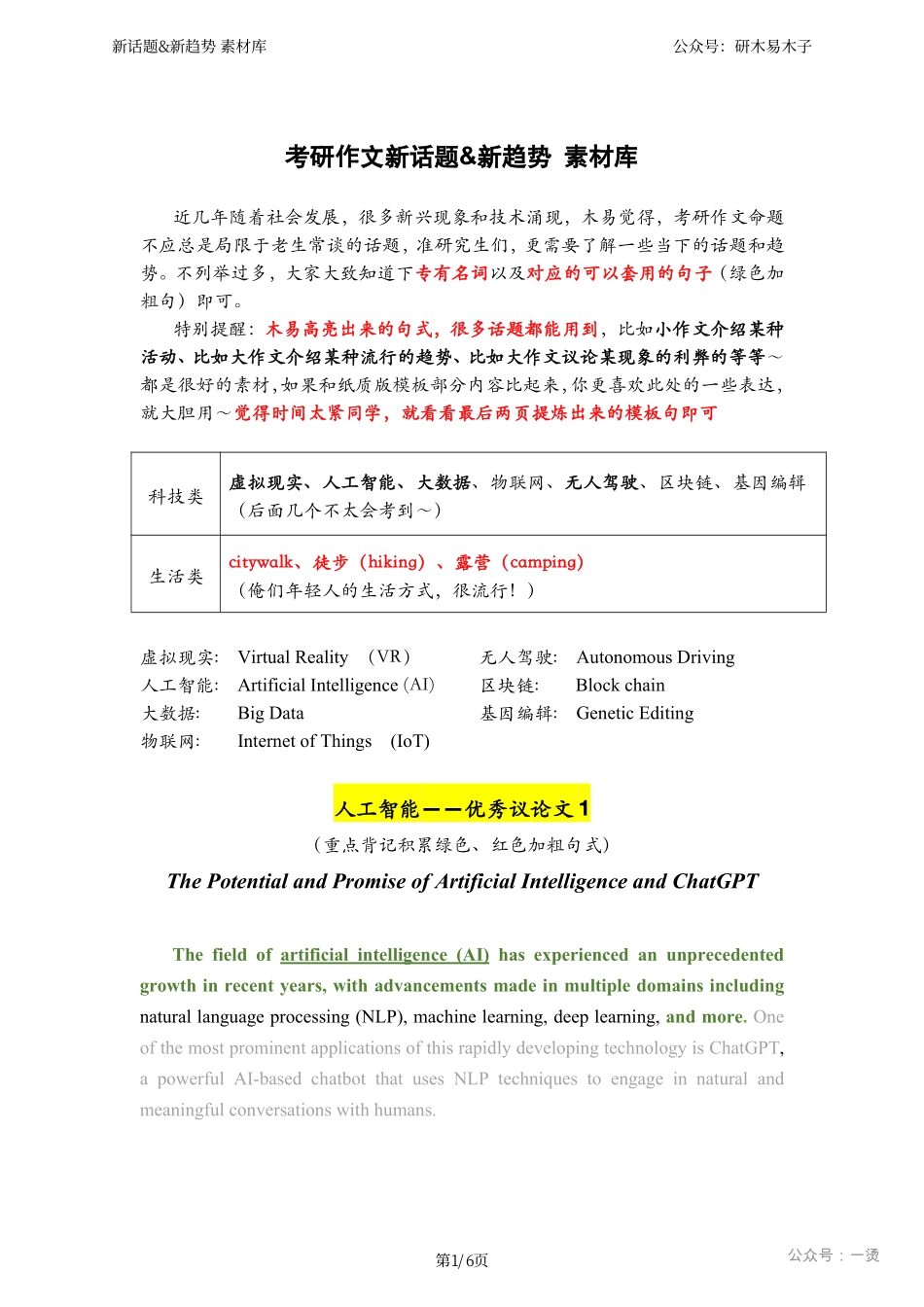 冲刺资料一《考研作文新话题&新趋势 素材库》(1).pdf_第1页