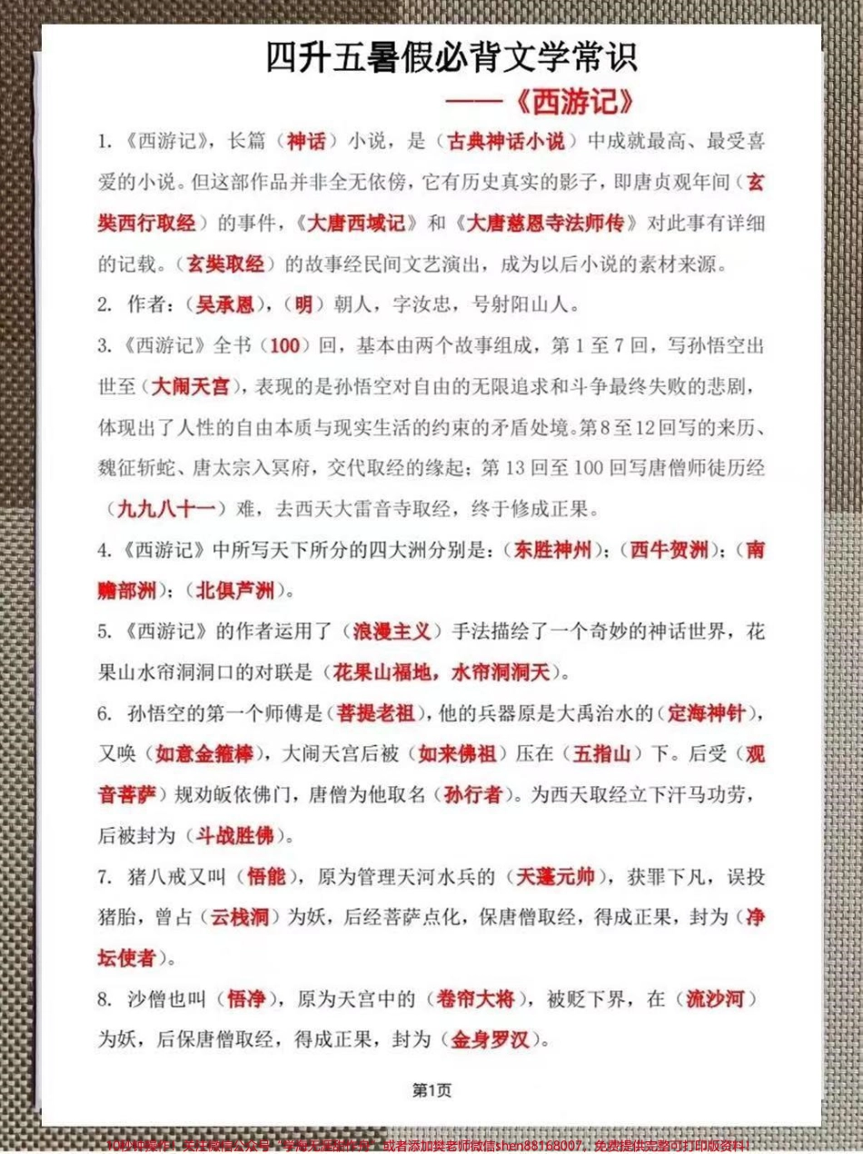 小学四升五暑假必背四大名著文学常识汇总整理了一份小学四升五年级暑假必背四大名著文学常识汇总#暑假预习#小学文学常识#小学五年级#四大名著#四大名著知识点.pdf_第1页