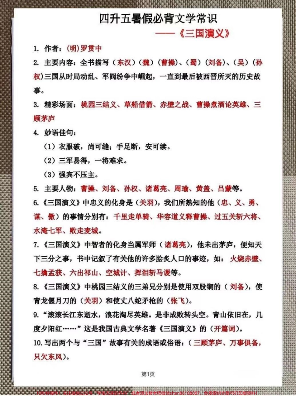 小学四升五暑假必背四大名著文学常识汇总整理了一份小学四升五年级暑假必背四大名著文学常识汇总#暑假预习#小学文学常识#小学五年级#四大名著#四大名著知识点.pdf_第3页