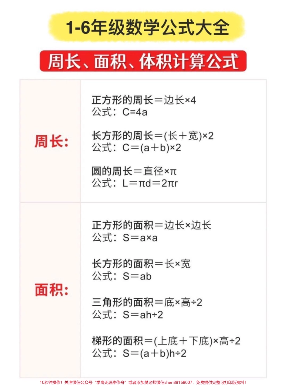 小学数学1-6年级公式大全很难才找到的替孩子存下吧！#小学数学 #数学公式 #小学数学公式大全#每天学习一点点 #每天跟我涨知识 #数学(5).pdf_第1页