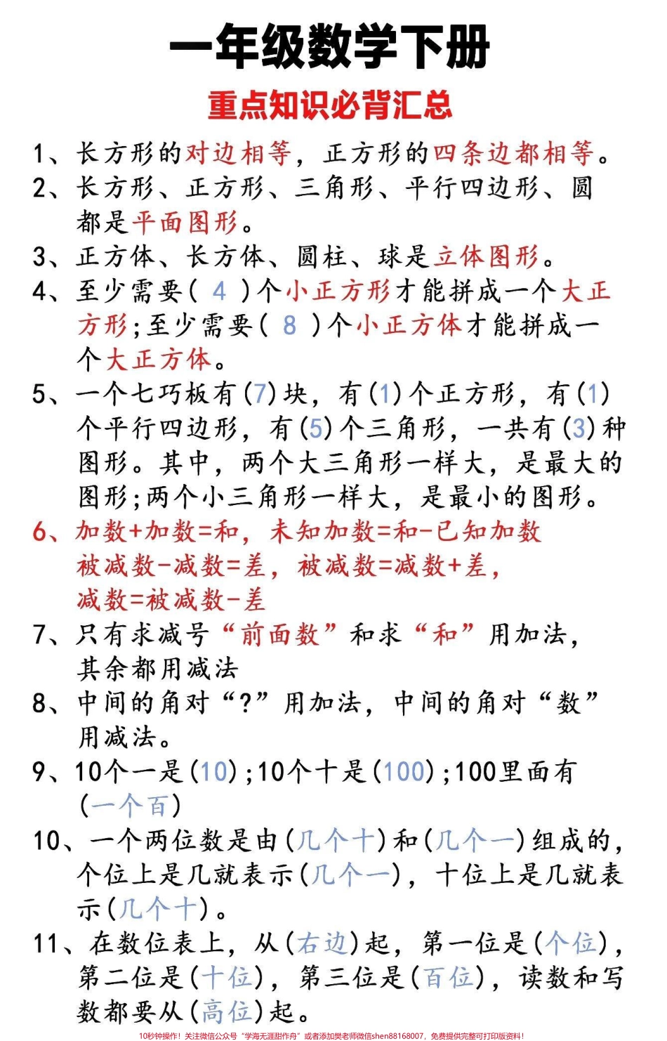 一年级下册数学必背知识点汇总整理#家长收藏孩子受益 #每天学习一点点 #教育 #学习 #知识点总结.pdf_第1页