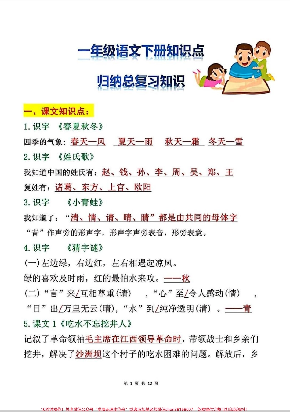 一年级下册语文知识点归纳总结来啦一年级下册语文总结复习全册课文重点 #一年级 #语文 #知识分享 #一年级重点知识归纳 #小学语文知识点.pdf_第1页