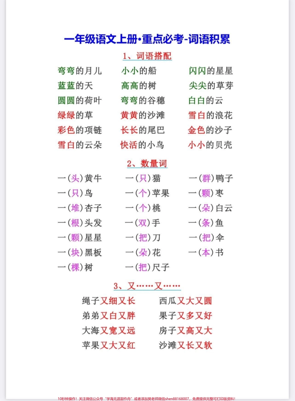 一年级语文考前必备知识清单一年级语文上册重点必考词语积累#一年级 #词语积累 #一年级语文上册#一年级重点知识归纳 #家长收藏孩子受益.pdf_第1页