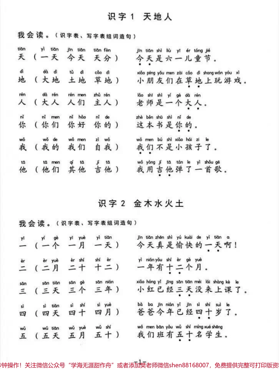 一年级语文生字组词造句阅读本(36页必备)都说上了一年级孩子累家长累请问你给孩子准备好了这些学习材料了吗？整整36页全册的生字组词+造句(标音版)你家孩子的早读夜读拿出来读一读一个学期下来也会不一样就连笔画与常见部首都有快点赞收藏下载打印用起来#一年级语文 #生字组词 #造句#家长给孩子收藏#一年级.pdf_第2页
