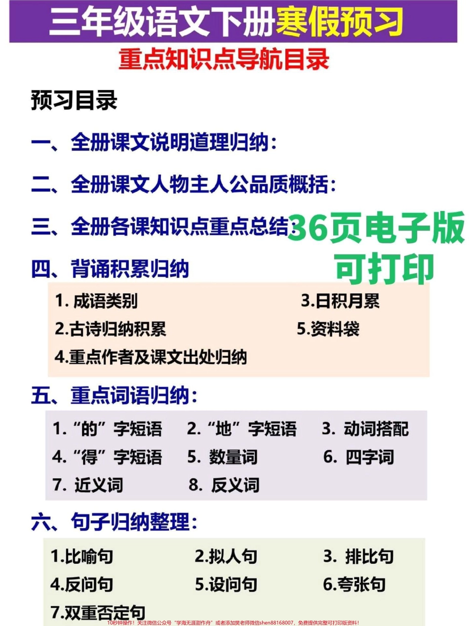 三年级语文下册全册预习指南太全了这份三年级语文下册预习资料包含必背古诗、课文、日积月累等必背课文#三年级 #家长收藏孩子受益 #三年级语文重点归纳 #三年级语文 #三年级语文下册.pdf_第1页