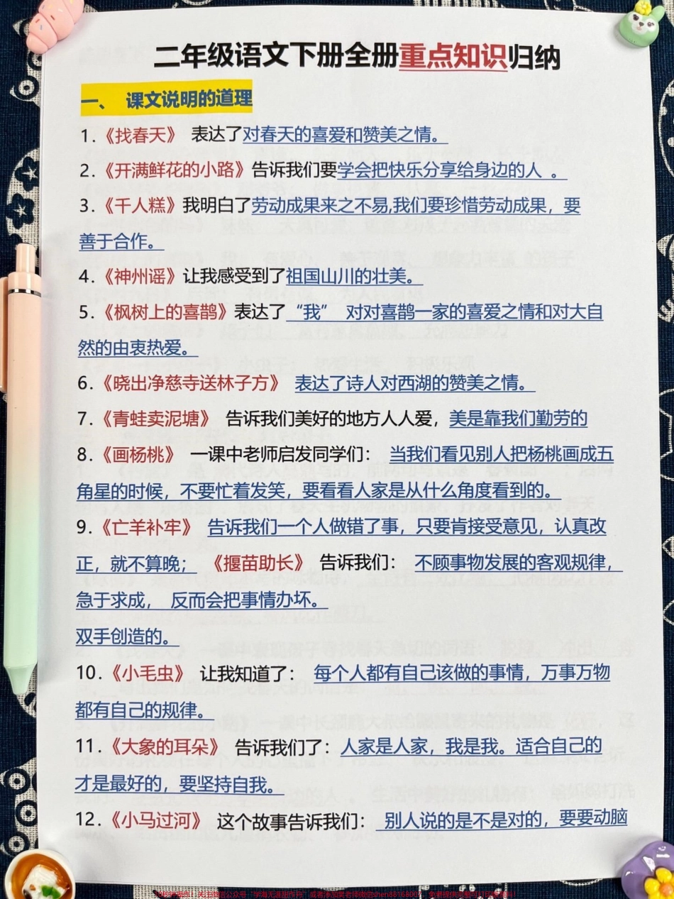 二年级下册语文重点知识汇总资料12页老师精心整理搭配课本所学的重点进行学习巩固基础做到考试不失分这份资料包含词语积累和小学知识点归纳家长收藏后可让孩子多练习#二年级语文下册 #家长收藏孩子受益 #二年级语文 #词语积累 #小学知识点归纳.pdf_第2页