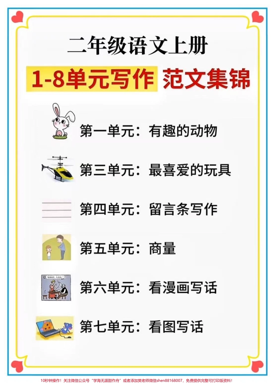 二年级语文上册1-8单元看图写话范文全网都在找的《二年级全册必考看图写话》老师已经整理出来了每天读一读考试稳拿98+#二年级上册语文 #二年级 #必考考点 #家长收藏孩子受益 #看图写话.pdf_第1页