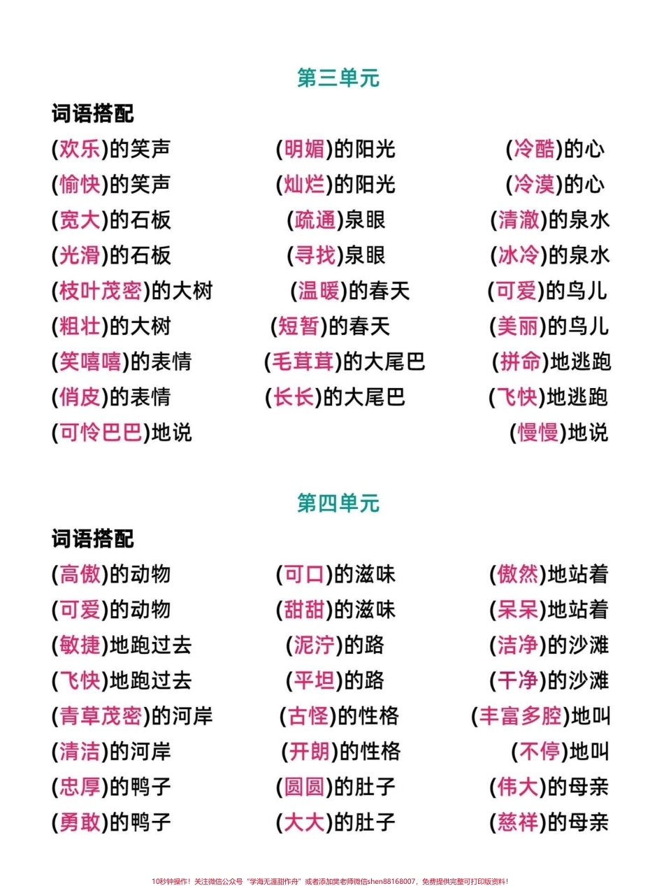 小学语文四年级上册全单元怎么搭配合适词语小学语文四年级上册1-8单元组词语搭配词语1-8单元高频词汇单词家长收藏起来给孩子学习有电子版可打印#小学四年级 #搭配词语 #四年级语文 #四年级上册语文 #语文考点.pdf_第2页