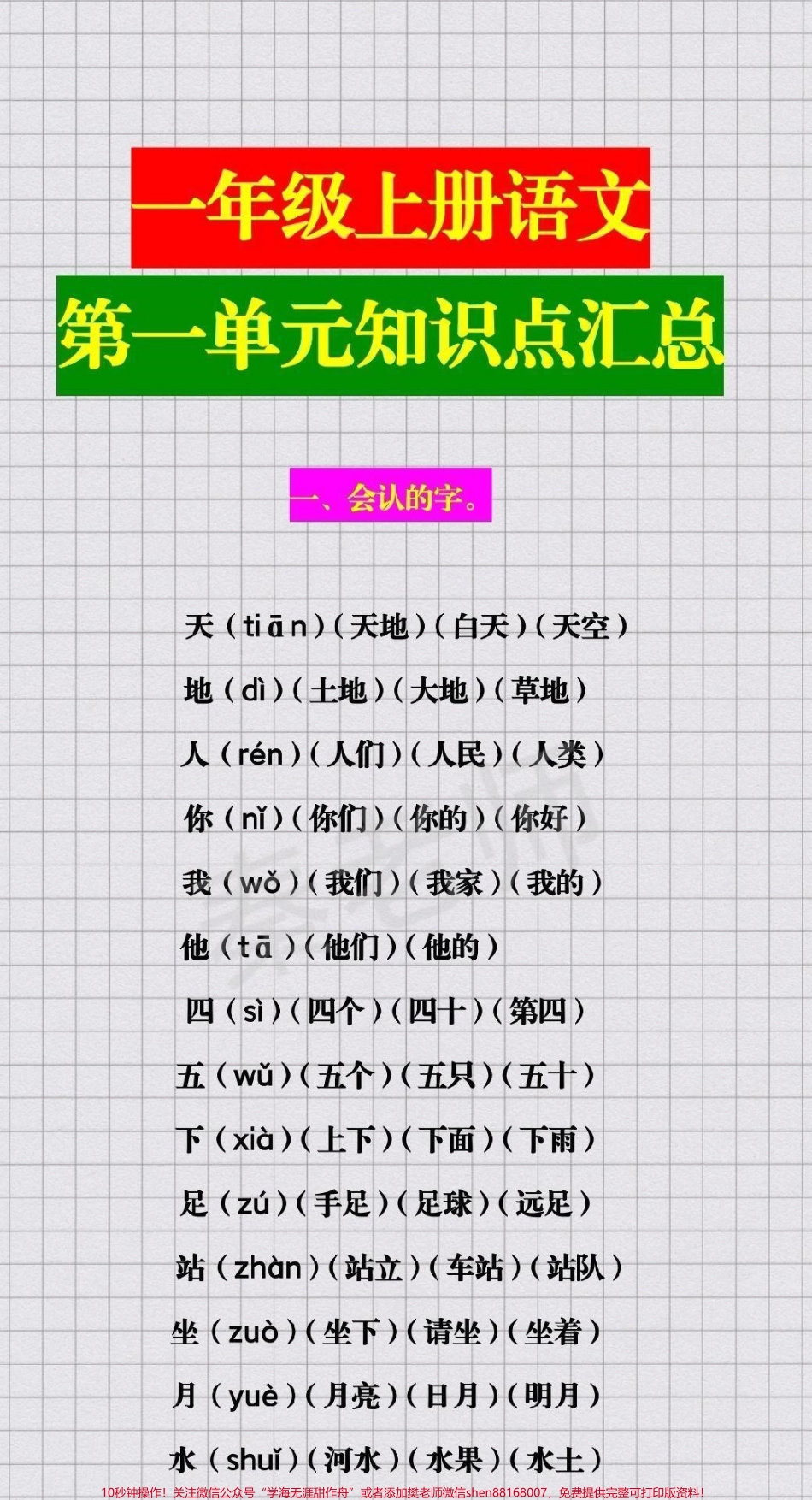 一年级上册语文知识总结#一年级#语文#第一单元知识点 #幼小衔接 #必考考点 开学季@抖音小助手 @抖音创作者中心 @抖音热点宝 @抖音电商官方直播间.pdf_第1页