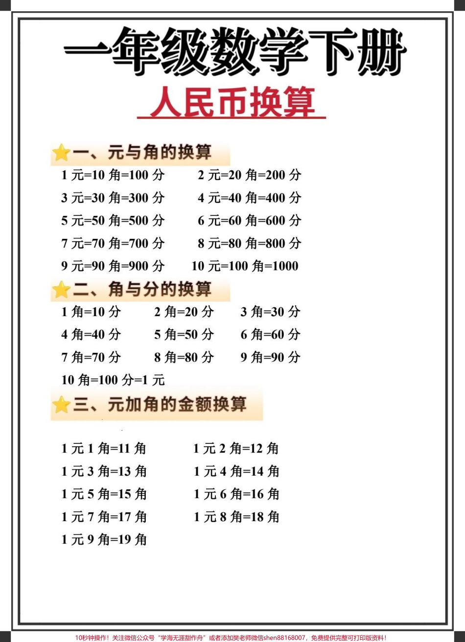 一年级数学人民币换算重点#一年级 #一年级数学下册 #知识点总结 #一年级数学人民币巧换算 #人民币换算.pdf_第2页