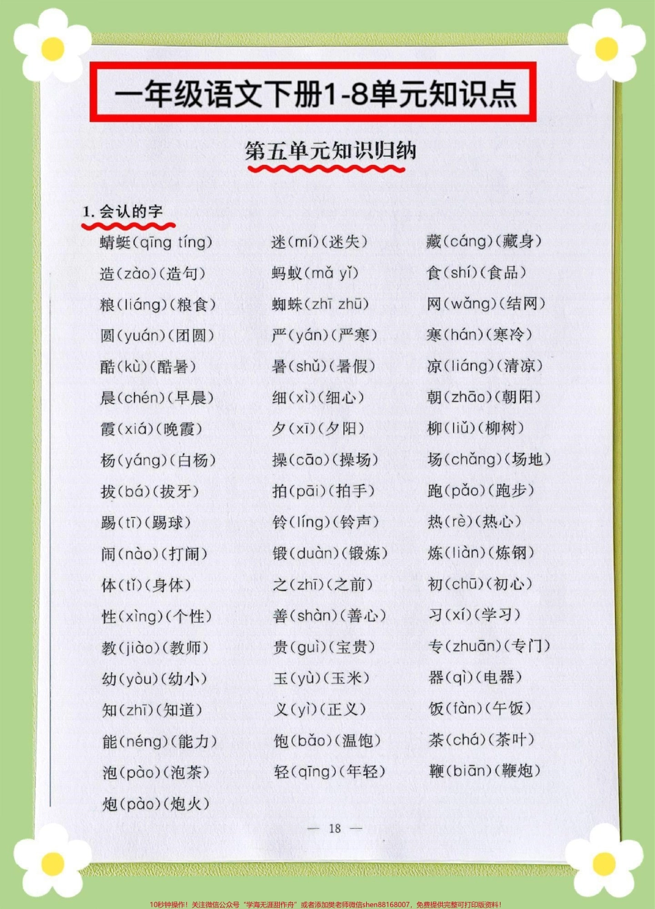 一年级下册语文第五单元知识点总结归纳1-8单元知识点总结计划家长收藏打印出来给孩子练一练期末总复习#必考考点 #一年级重点知识归纳 #一年级语文下册 #期末复习 #知识点总结.pdf_第2页