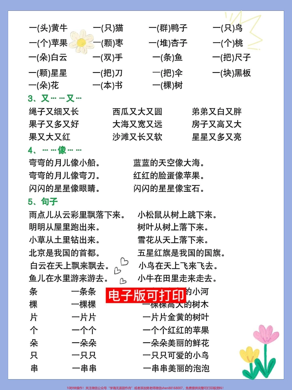 一年级语文上册期末总复习1-8单元考点总一年级语文上册期末总复习1-8单元考点总结生字组词‼️量词用法‼️词语搭配专项句子仿写‼️数量词#期末复习 #一年级重点知识归纳 #知识点总结 #一年级语文上册 #小学语文知识点.pdf_第3页