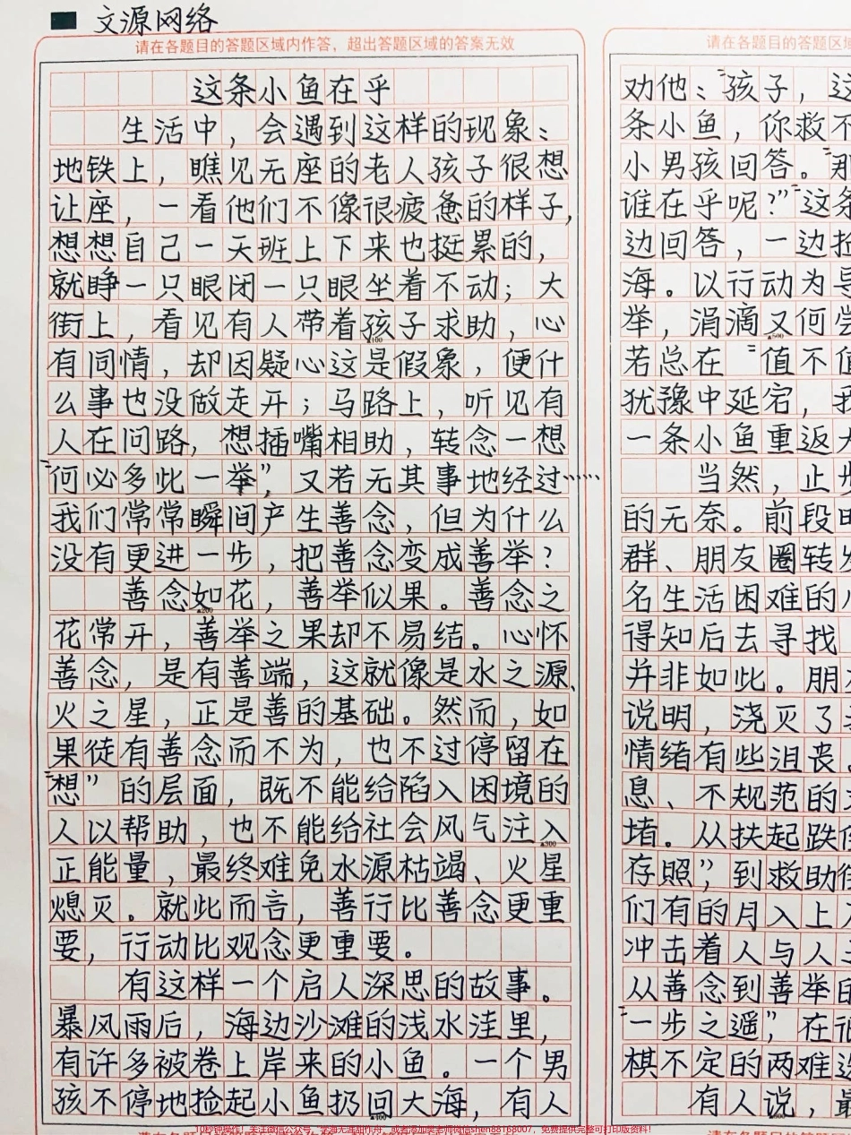优秀作文《这条小鱼在乎》让善念更多转化为善行让善行善举少一些无奈每个人都不是旁观者善念在路上我们也不能让善行迟到#作文 #图文伙伴计划 #抖音图文来了.pdf_第1页