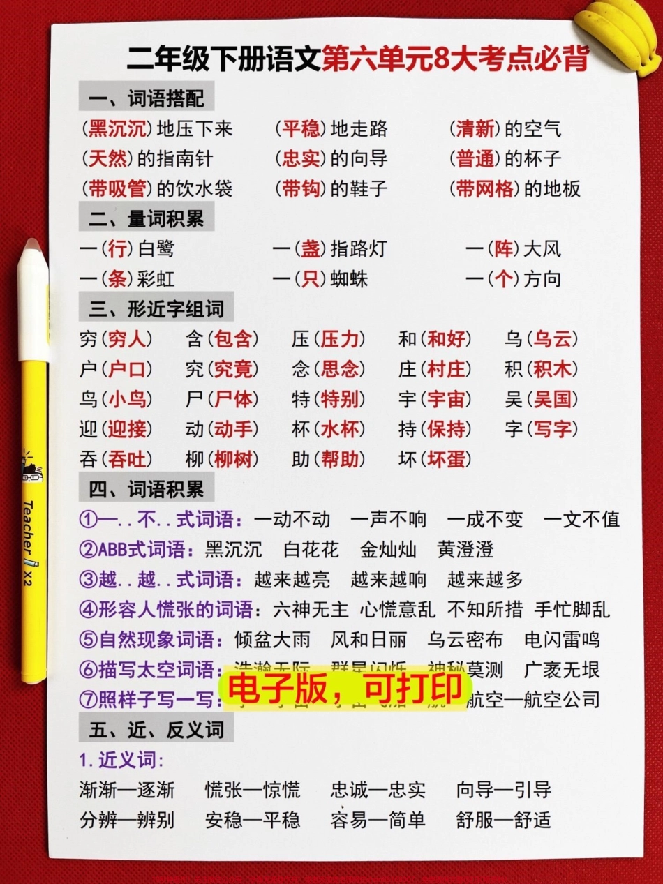 这份资料是二年级语文下册第六单元的重点知识总结老师精心整理了该单元的重要内容涵盖了丰富的知识点建议家长打印出来让孩子熟读背诵这将有助于孩子备考二年级语文下册提高学习效率#家长收藏孩子受益 #二年级 #二年级下册语文 #二年级语文下册 #二年级语文.pdf_第1页
