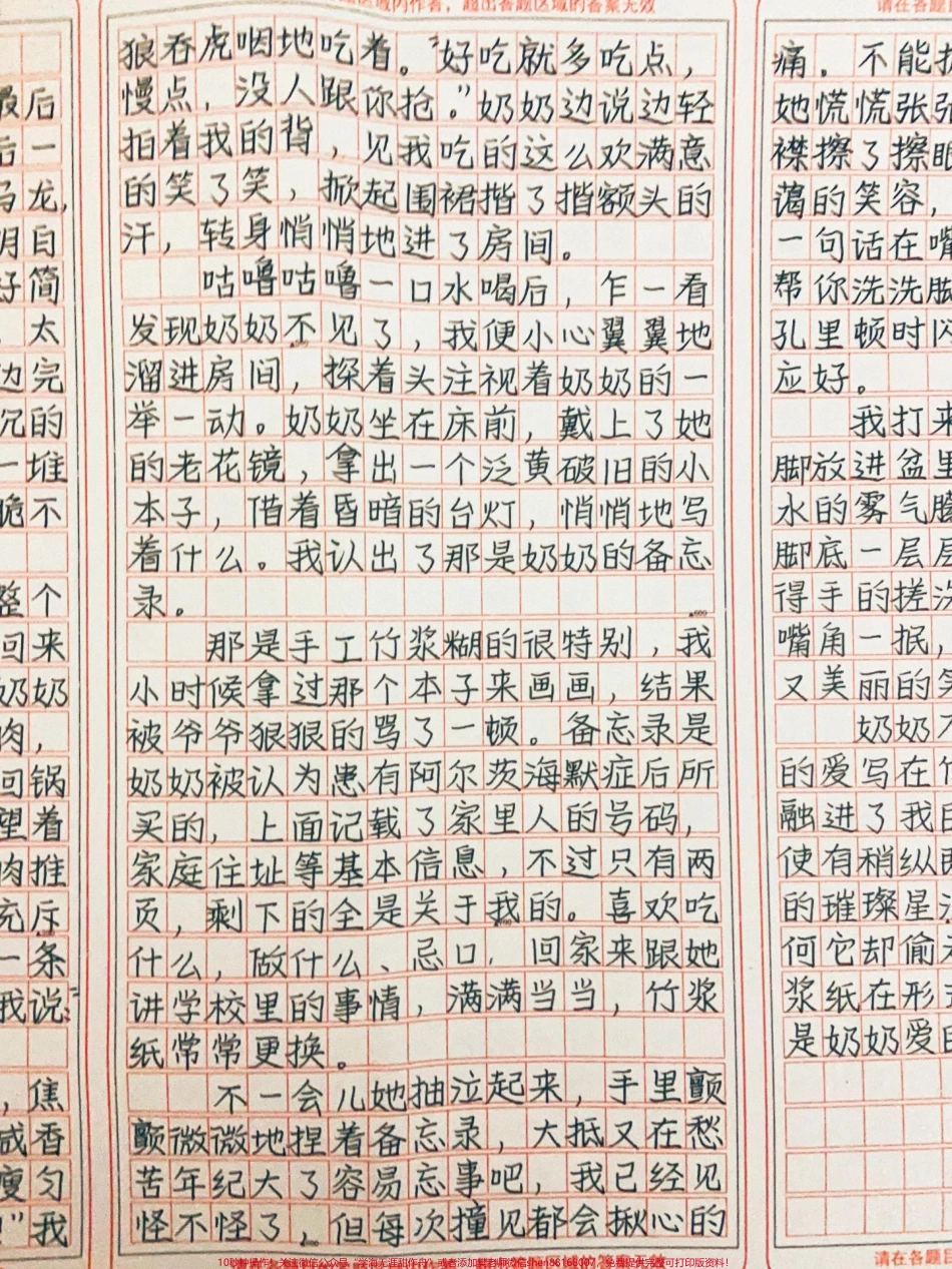 优秀作文《永不过期的竹浆纸》奶奶不爱说话她把自己深沉的爱写在竹浆纸上记进备忘录里融进了我的一日三餐里四季里即使有稍纵即逝的烟火但也有永恒的璀璨星河岁月能偷走容貌奈何它却偷走不了最真挚的情感#作文 #图文伙伴计划 #抖音图文来了.pdf_第2页