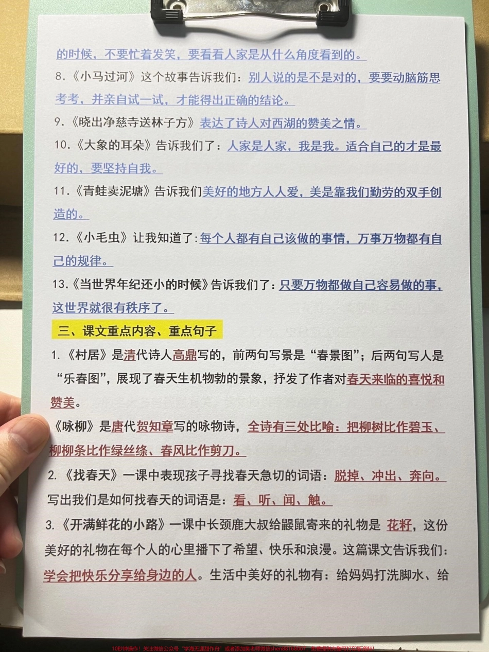 二年级下册语文全册重点总结共15页可打印这份资料涵盖了二年级下册语文的重点、难点和考点是家长给孩子复习期末考试的好帮手建议家长打印出来让孩子认真练习相信一定会有很好的收获#二年级语文下册 #二年级 #知识点总结 #必考考点 #二年级语文期末考点.pdf_第3页