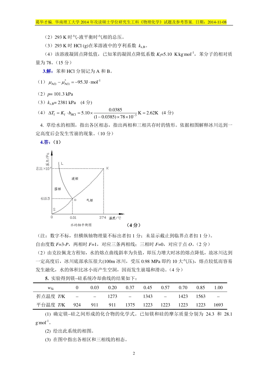 2014 年攻读硕士学位研究生工科《物理化学》试题及参考答案.pdf_第2页