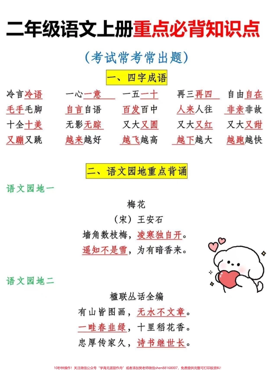二年级语文上册重点必背知识点二年级上册语文重点知识点老师给大家整理出来了家长给孩子打印一份出来学习都是考试常考必考知识点有电子版可打印家长快给孩子打印出来学习吧！#二年级语文 #知识点总结 #必考考点.pdf_第2页