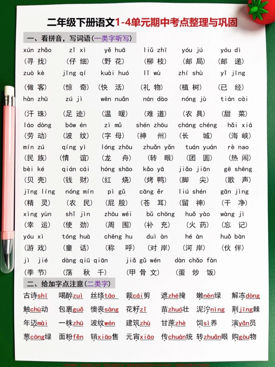 汇总了二年级下册语文期中考试的重点知识点共计8页可供打印其中包含了二年级上册语文必考考点只要掌握这8页就能轻松冲刺98+分！家长们可以打印出来让孩子进行复习巩固#二年级语文下册 #期中考试 #期中复习 #小学语文必考知识点盘点 #知识点总结.pdf_第2页