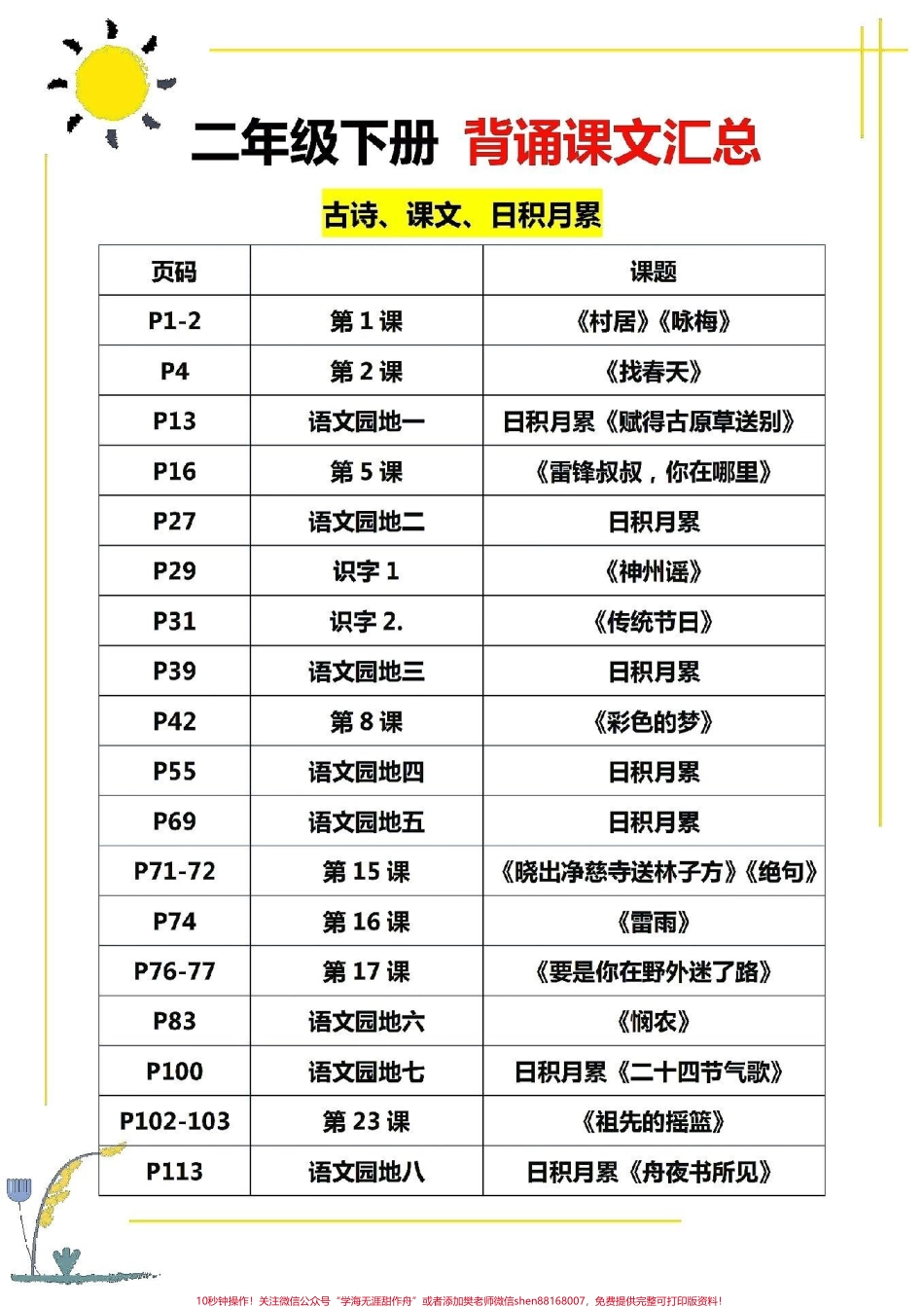 二年级下册语文需要背诵课文汇总二年级语文下册背诵课文汇总寒假打印出来让孩子提前背一背下学期学习不吃力！#家长收藏孩子受益 #图文伙伴计划 #寒假充电计划 #寒假来了 #寒假作业.pdf_第1页