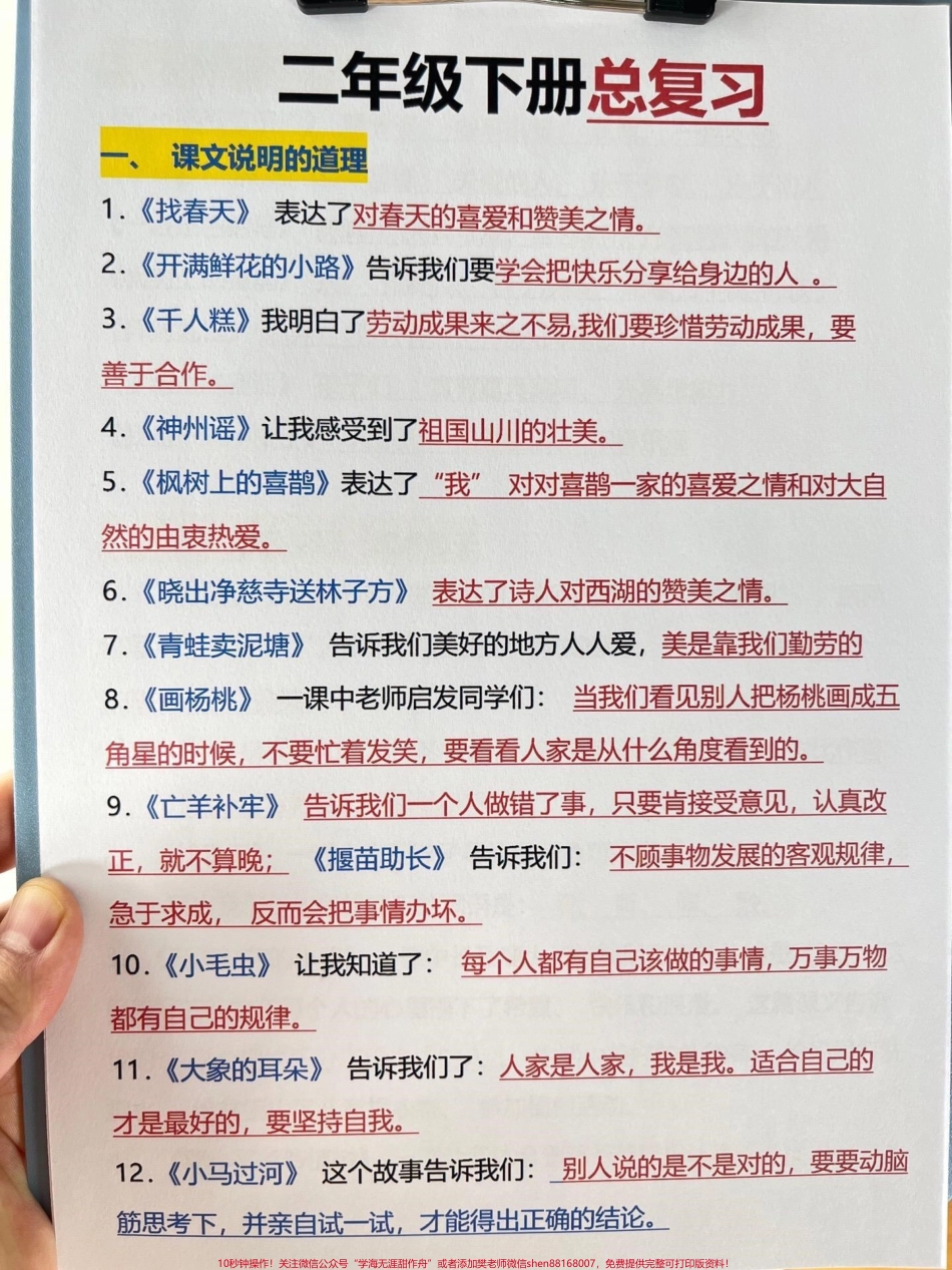 二年级下册语文期末考试总复习资料共15页可打印这份资料包含了1-8单元所有重难点期末考试出题率很高是孩子们期望取得好成绩的必修资料家长可以打印下来给孩子进行练习帮助他们在考试中做到游刃有余#必考考点 #二年级语文下册 #期末复习 #知识点总结 #二年级语文.pdf_第2页