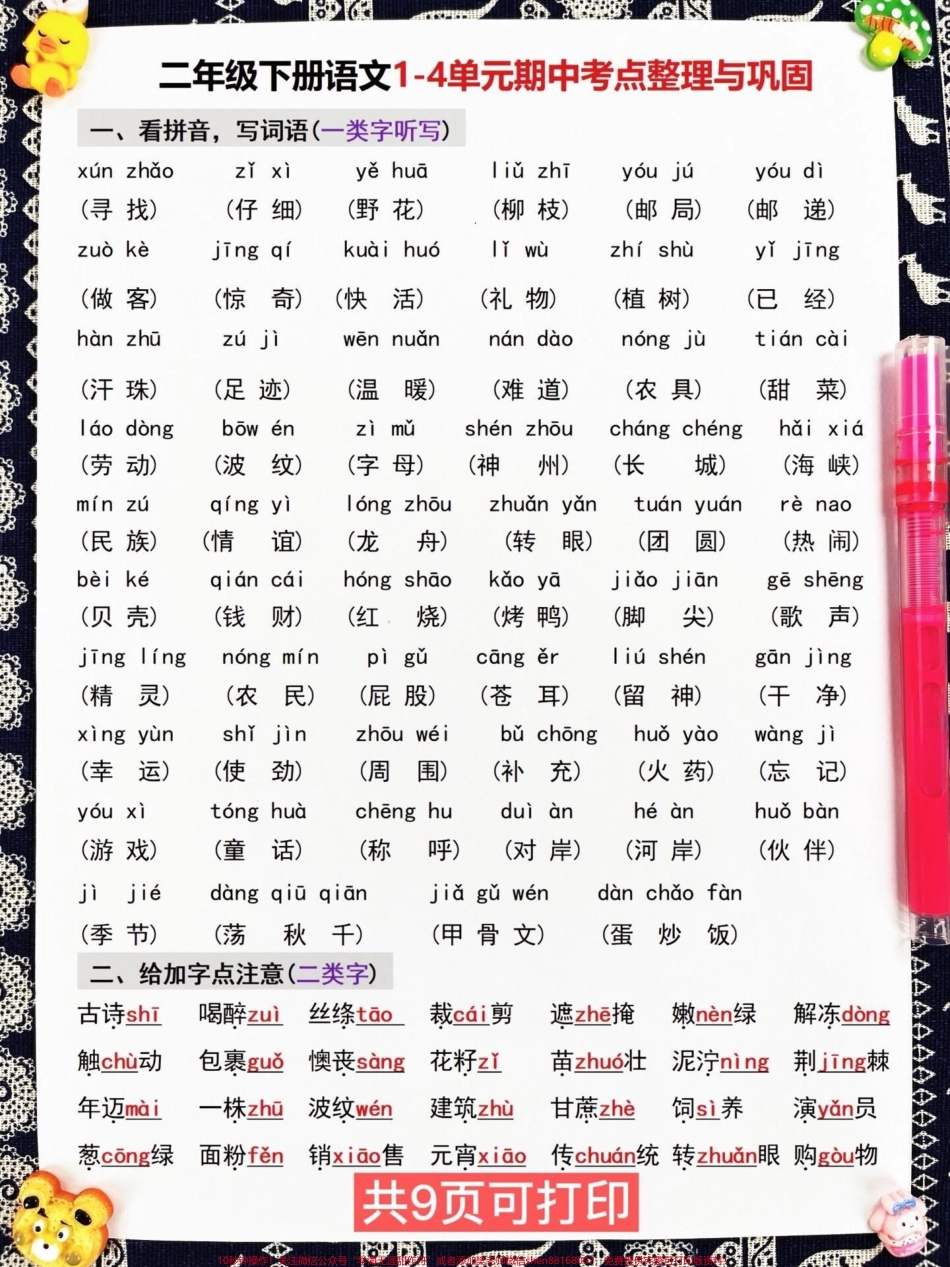 二年级下册语文期中考点总结共9页可供打印包含二年级上册语文所有必考考点仔细学习这9页期中考试轻松拿下98+！家长可以打印出来给孩子进行复习巩固 #二年级语文下册 #期中考试 #期中复习 #小学语文必考知识点盘点 #知识点总结.pdf_第2页
