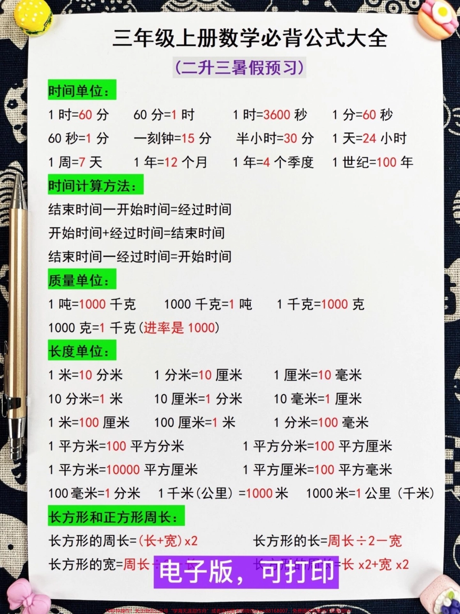 二升三数学暑必背公式大全三年级语文预习必备家长给孩子打印出来学一学吧！#二升三 #三年级暑假 #三年级数学预习.pdf_第2页