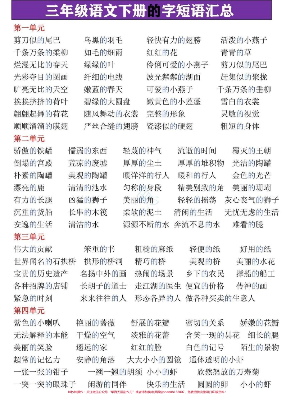 三年级语文下册课内的字短语汇总三年级下册语文1-8单元的字短语大全家长替孩子收藏起来#三年级语文 #三年级 #三年级语文重点归纳 #三年级语文下册 #三年级下册语文.pdf_第1页