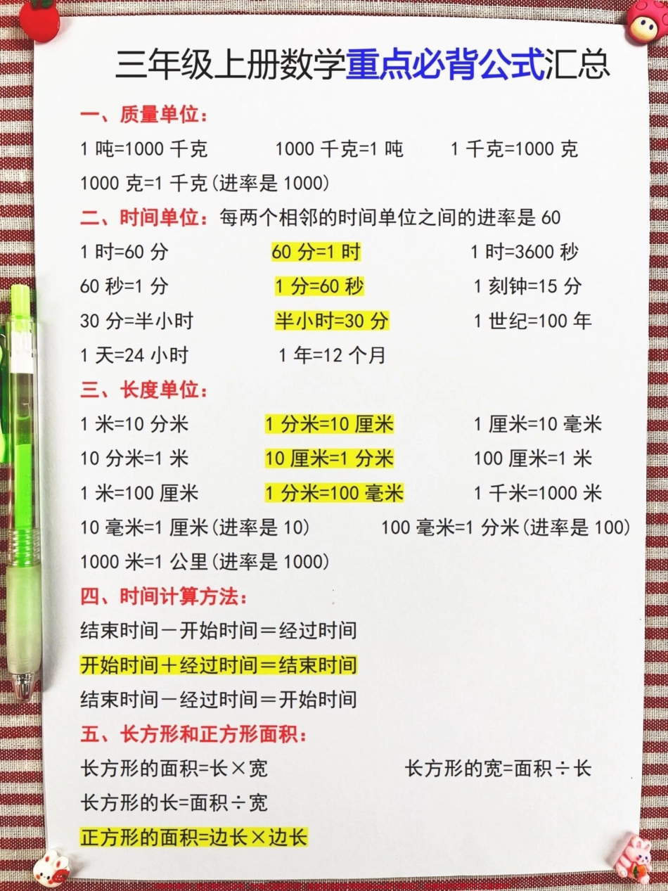 三年级上册数学的重点必背公式已经由老师精心整理汇总家长们快给孩子打印出来让他们练习一下这些重要的数学公式争取在数学学习上赢得先机！#三年级上册 #三年级数学 #数学公式.pdf_第2页