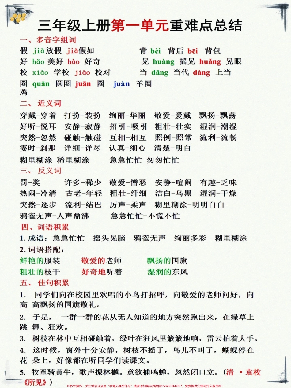 三年级上册语文1—8单元知识汇总三年级上册语文1—8单元知识汇总家长们赶紧收藏给孩子打印出来开学备用#知识点总结 #三年级上册语文 #学习资料分享 #三年级语文重点归纳 #每天学习一点点.pdf_第1页