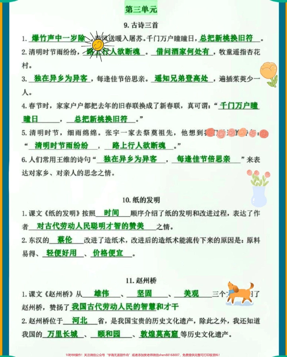 三年级下册语文1-4单元按课文内容填空练习归纳#每天学习一点点 #教育 #知识点总结 #小学语文 #小学数学.pdf_第3页