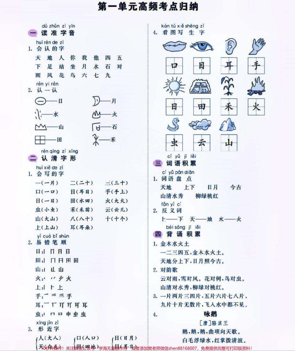 一年级上册语文1-8单元基础知识高频考点汇总大全#每天学习一点点 #家长收藏孩子受益 #教育 #小学知识点归纳 #知识点总结.pdf_第1页