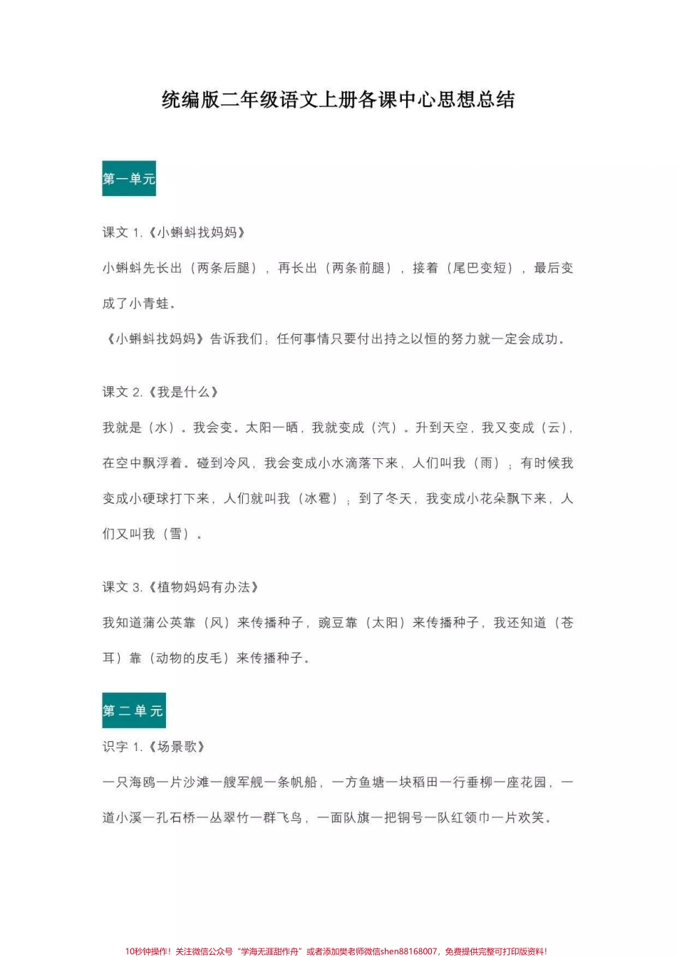二年级上册语文中心思想总结.pdf_第1页
