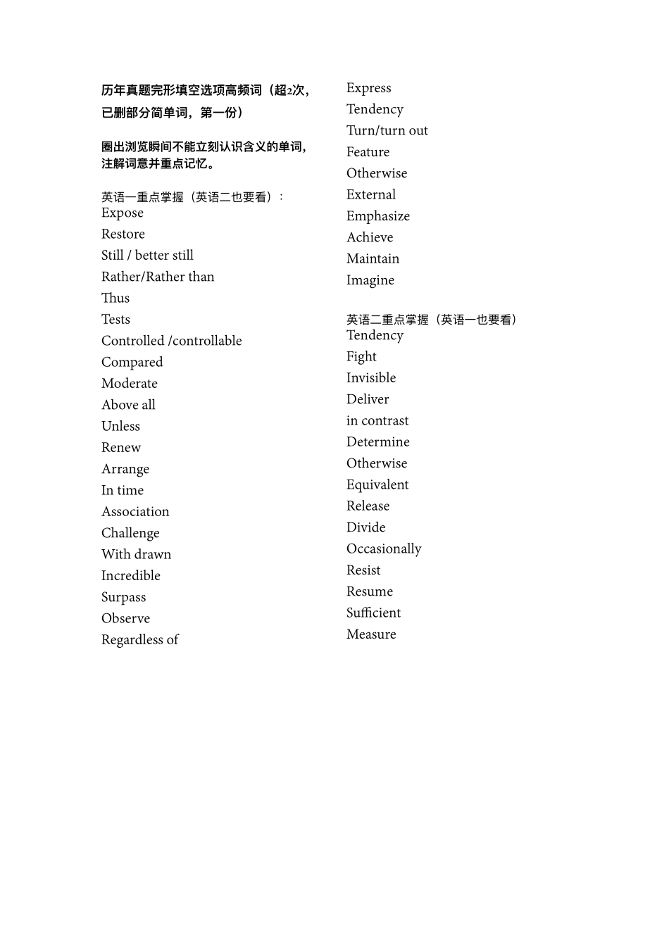 完形高频词汇总1【微信公众号：考研核心资料】免费分享.pdf_第1页