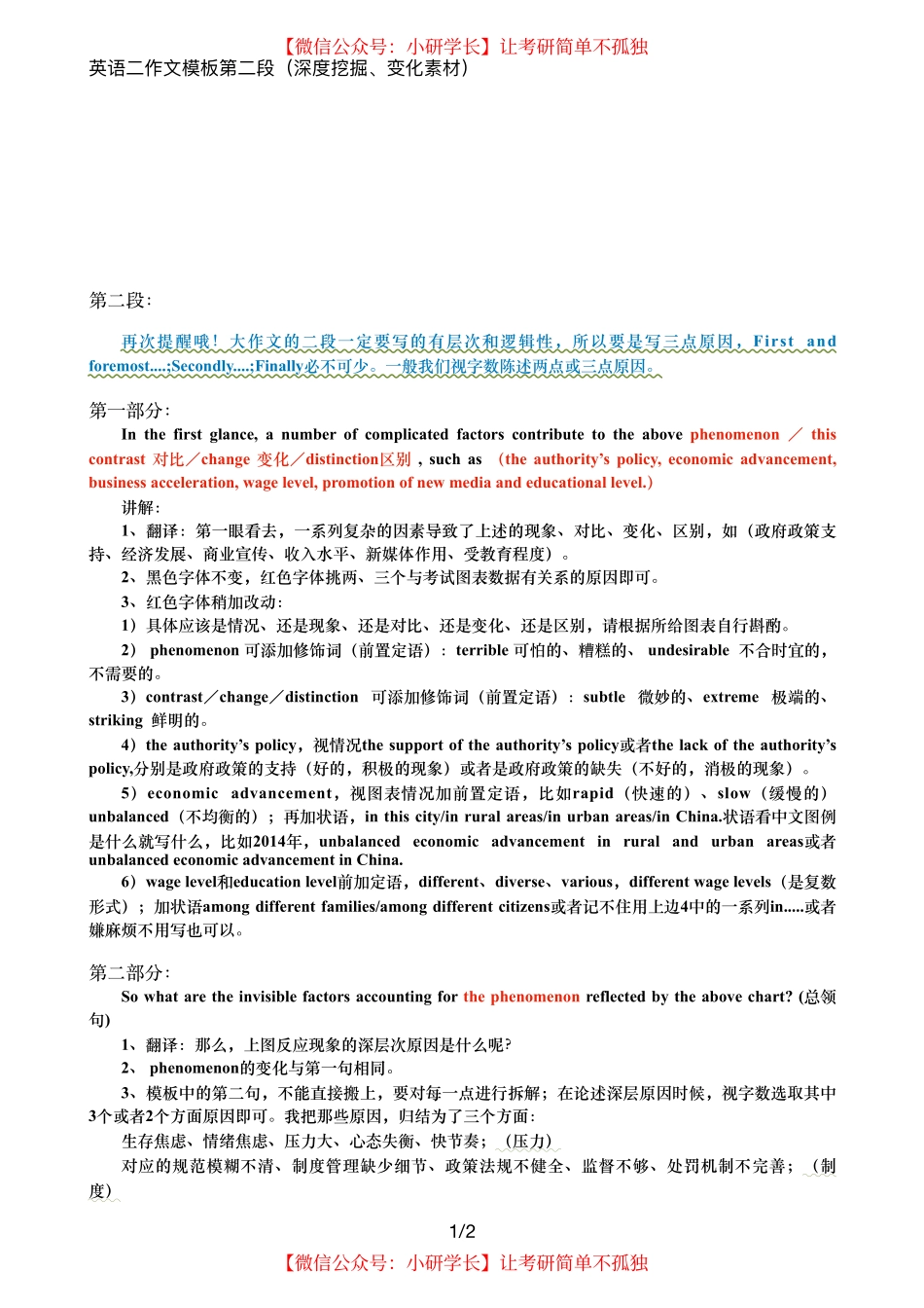 英语二作文模板第二段（深度挖掘、变化素材）【微信公众号：考研核心资料】免费分享.pdf_第1页