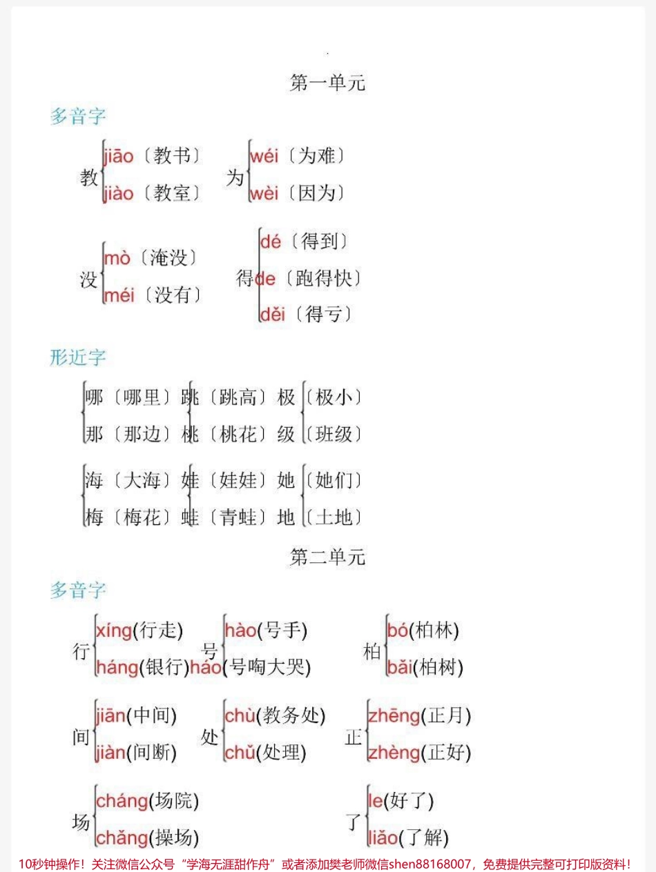 二年级上册语文多音字➕形近字汇总.pdf_第1页