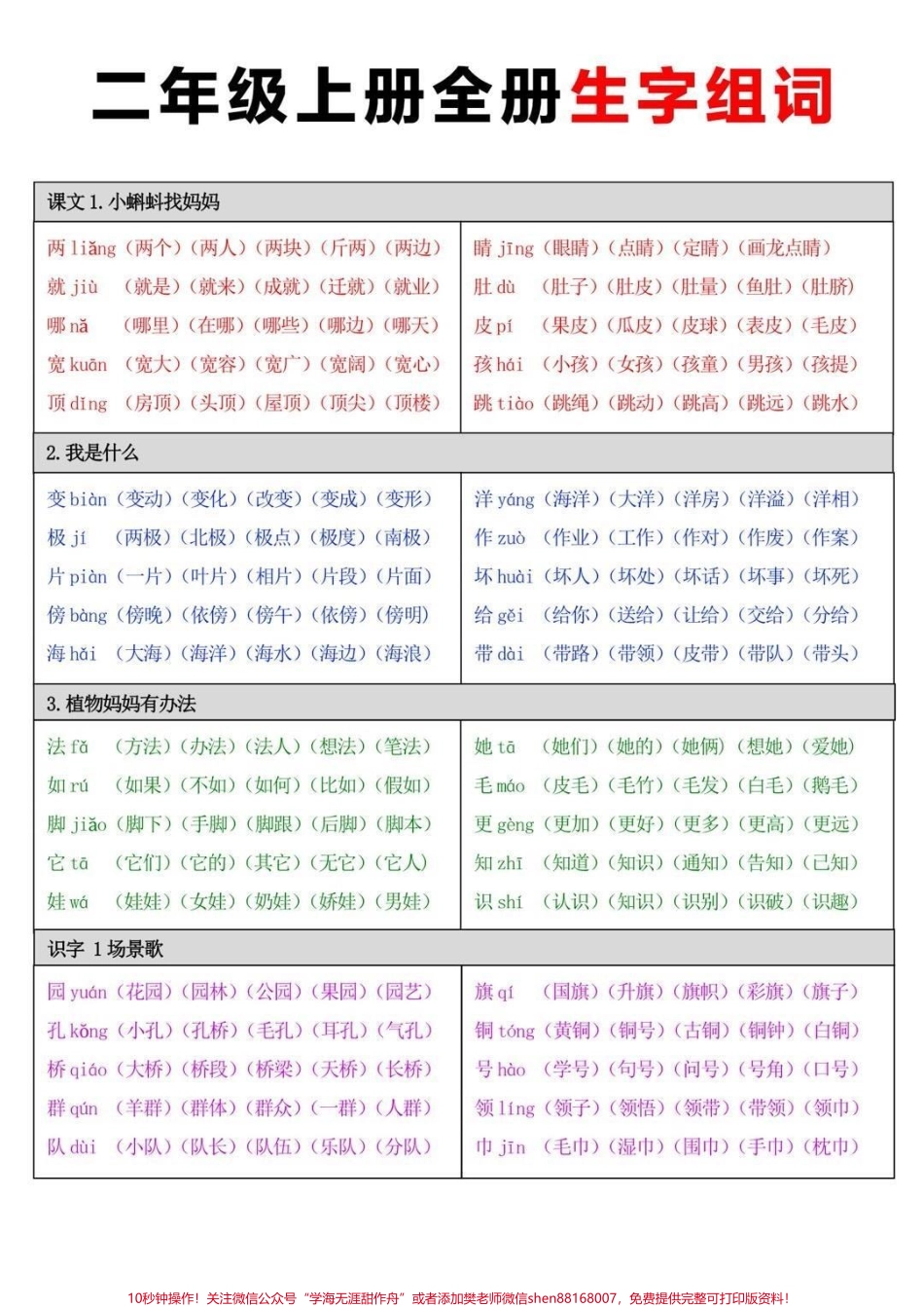 二年级上册语文全册生字组词建议收藏哦♥️.pdf_第1页