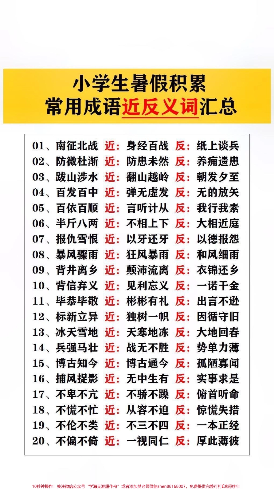 常用成语近反义词汇总#词语积累 #小学语文.pdf_第1页