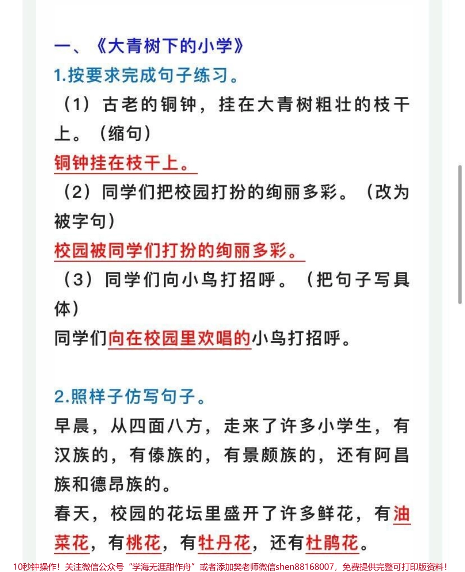 三年级语文上册第一单元句子常考题型训练.pdf_第1页