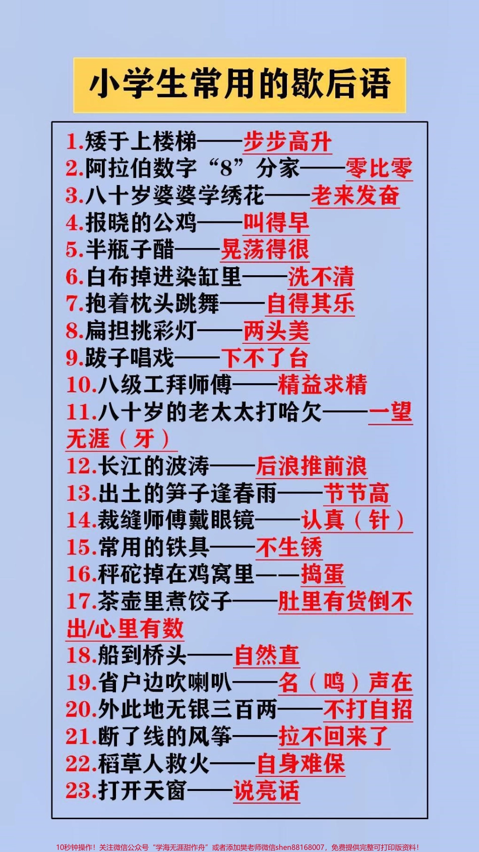 小学生常用歇后语替孩子保存起来吧#学习.pdf_第1页