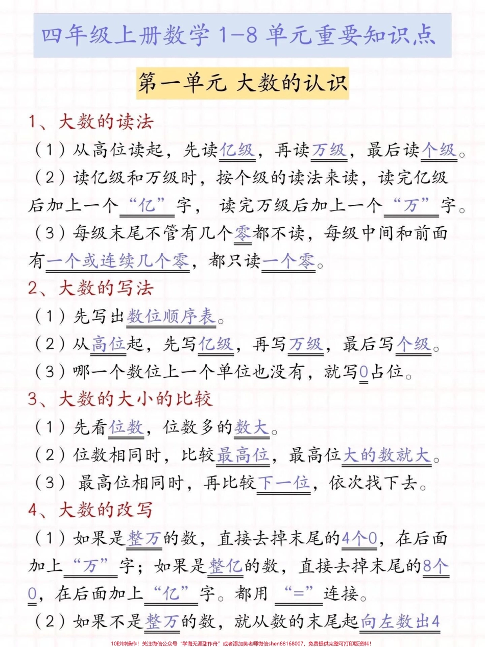 四年级上册数学知识重点#小学数学 #四年级数学.pdf_第1页