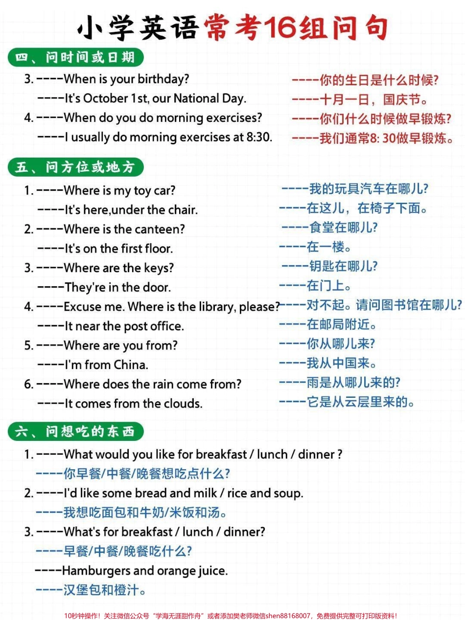 小学英语常考的16个问句～可以下载打印给孩子熟悉#英语 #小学英语.pdf_第2页