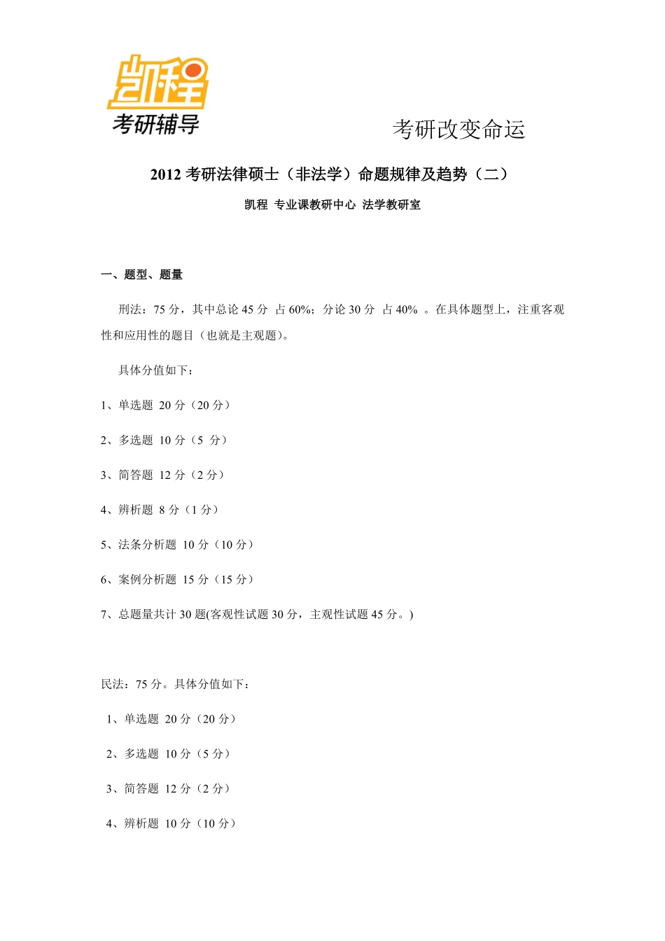 2012考研法律硕士(非法学)专业命题规律及趋势(二)-凯程教育(1).pdf_第1页