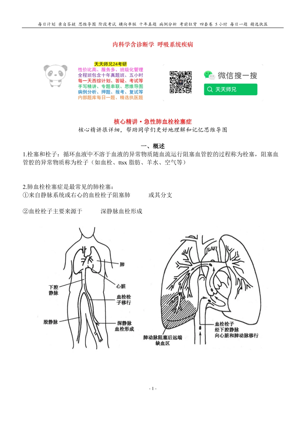 填空式讲义：内科 急性肺血栓栓塞症 核心-导图-真题-串联 天天师兄24考研 冲.pdf_第1页