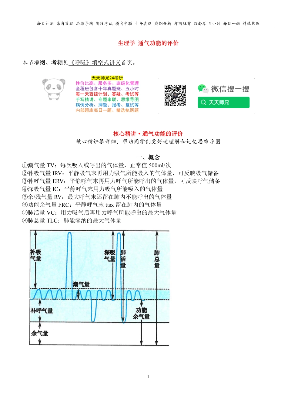 填空式讲义：生理 通气功能的评价 核心-导图-真题-串联 天天师兄24考研 冲.pdf_第1页