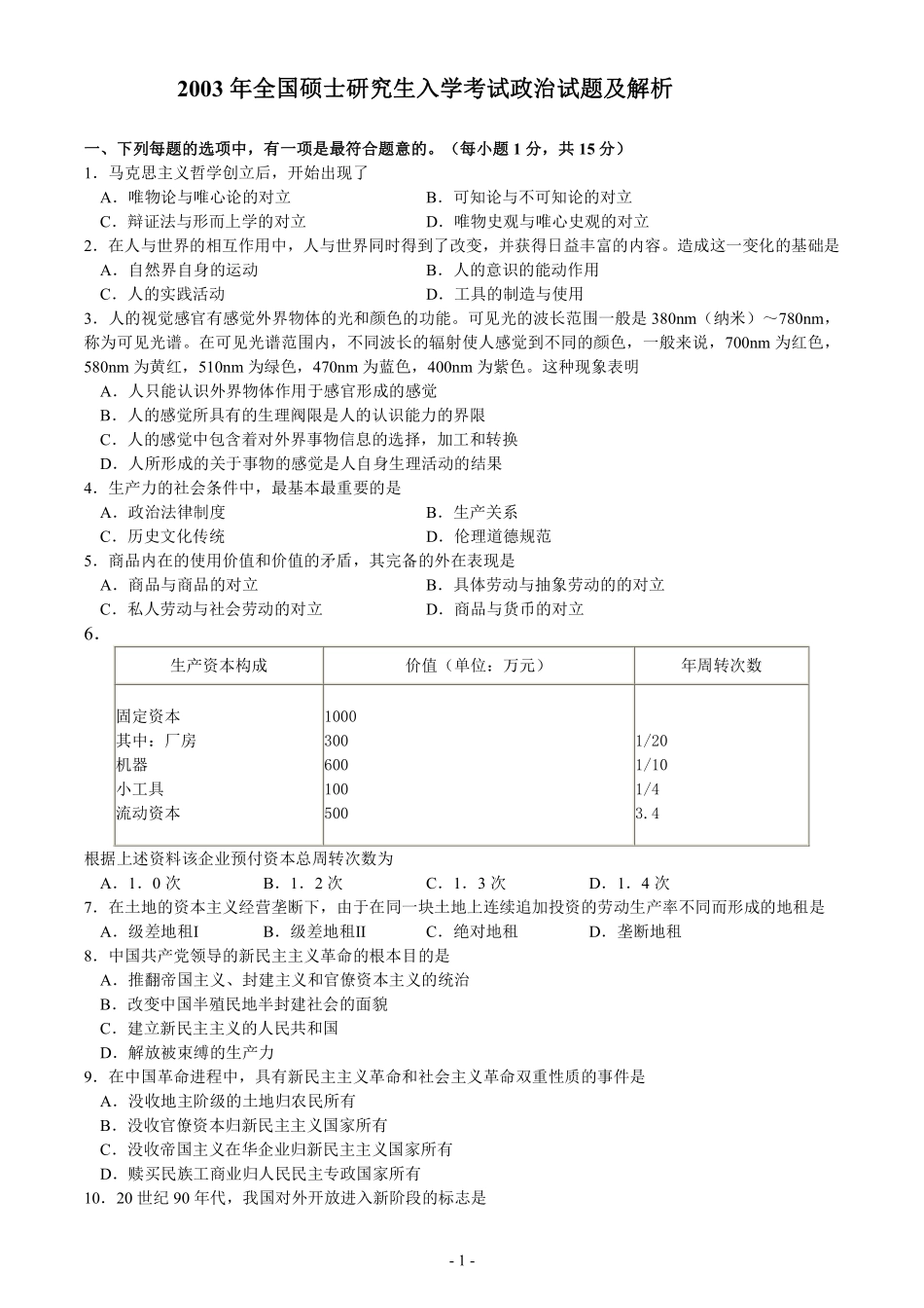 2003年考研政治真题【公众号：葱哥说考研 考研资料免费分享】.pdf_第1页