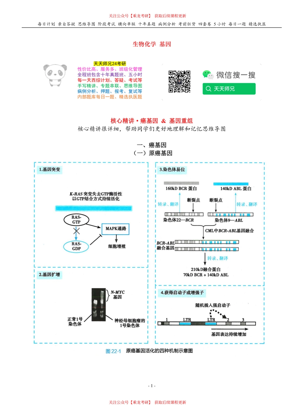 填空式讲义：生化 癌基因 & 基因重组 & 分子生物学技术 核心-导图-真题-串联 天天师兄24考研 冲.pdf_第1页