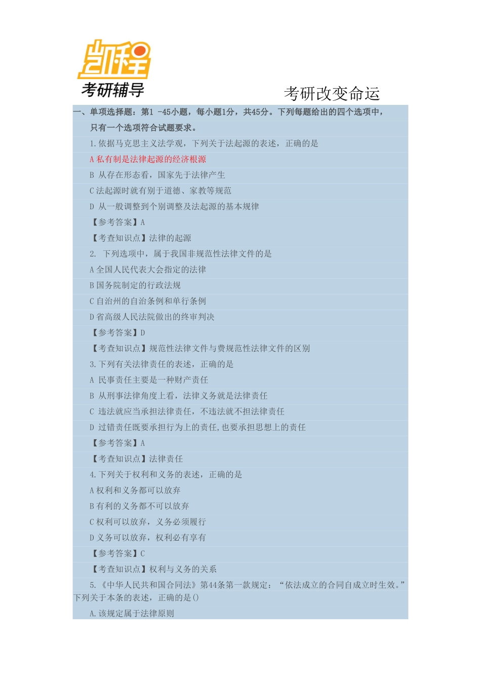 2014法律硕士(非法学)考研专业综合【答案 解析】-凯程教育(1).pdf_第1页